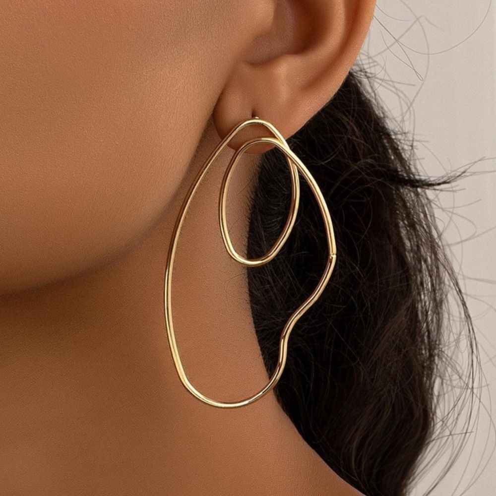 Abstract Gold Hoop Earrings A1003